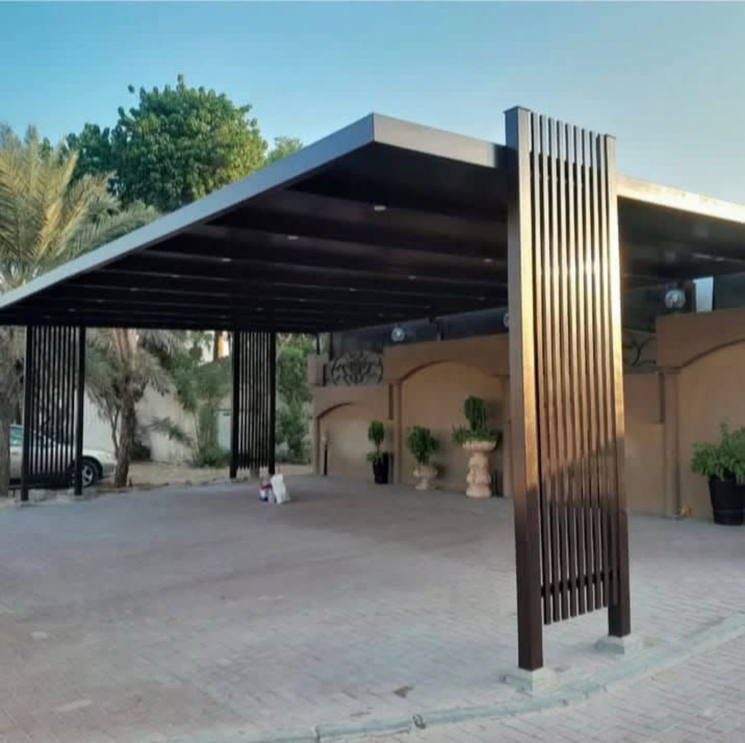 Contemporary Flat Roof Villa Carport installed in the UAE