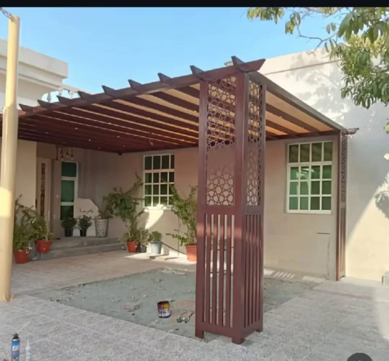 Decorative Laser-Cut Villa Pergola installed in the UAE