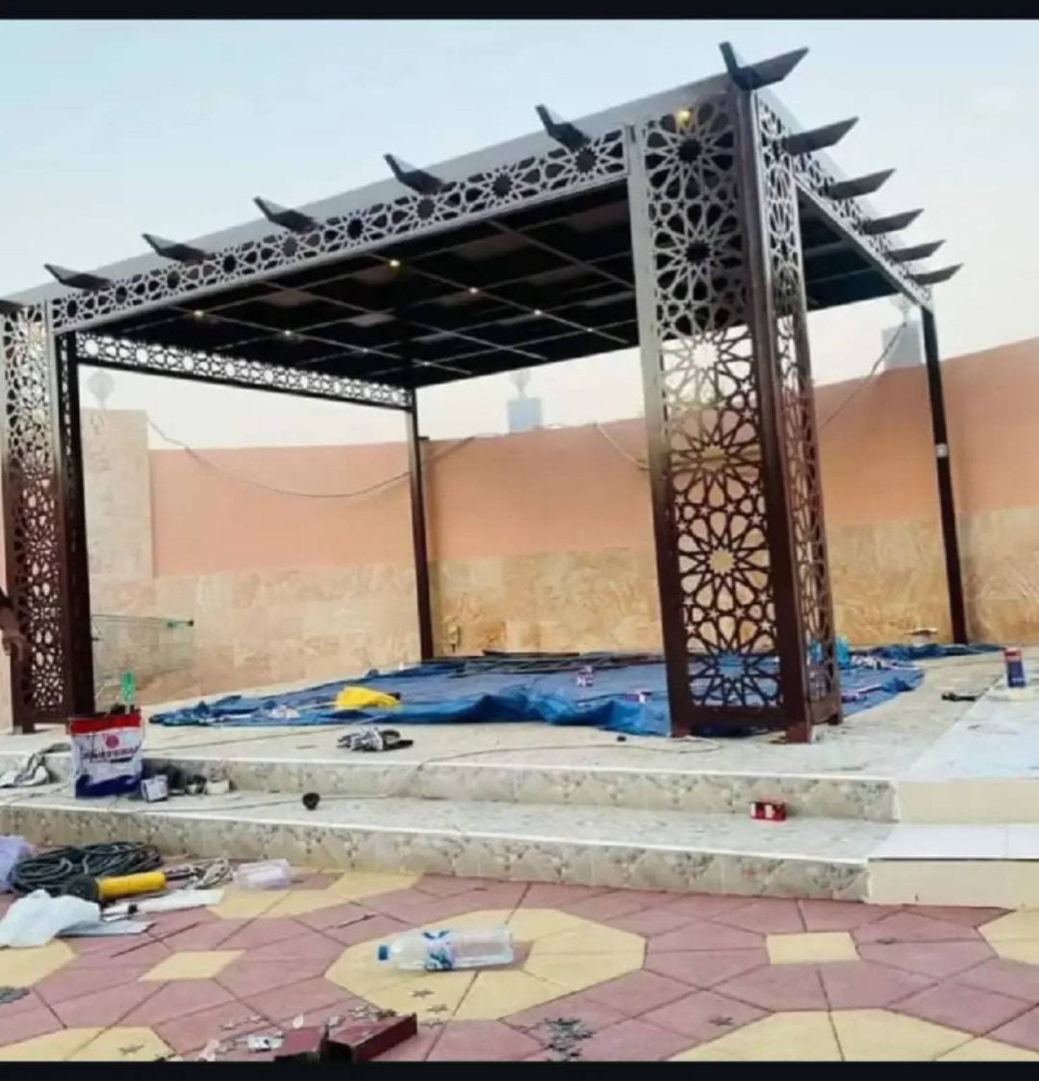 Floral Laser-Cut Majlis Pergola installed in the UAE