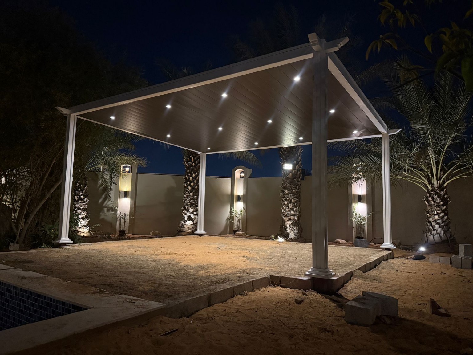 Illuminated Poolside Pergola installed in the UAE