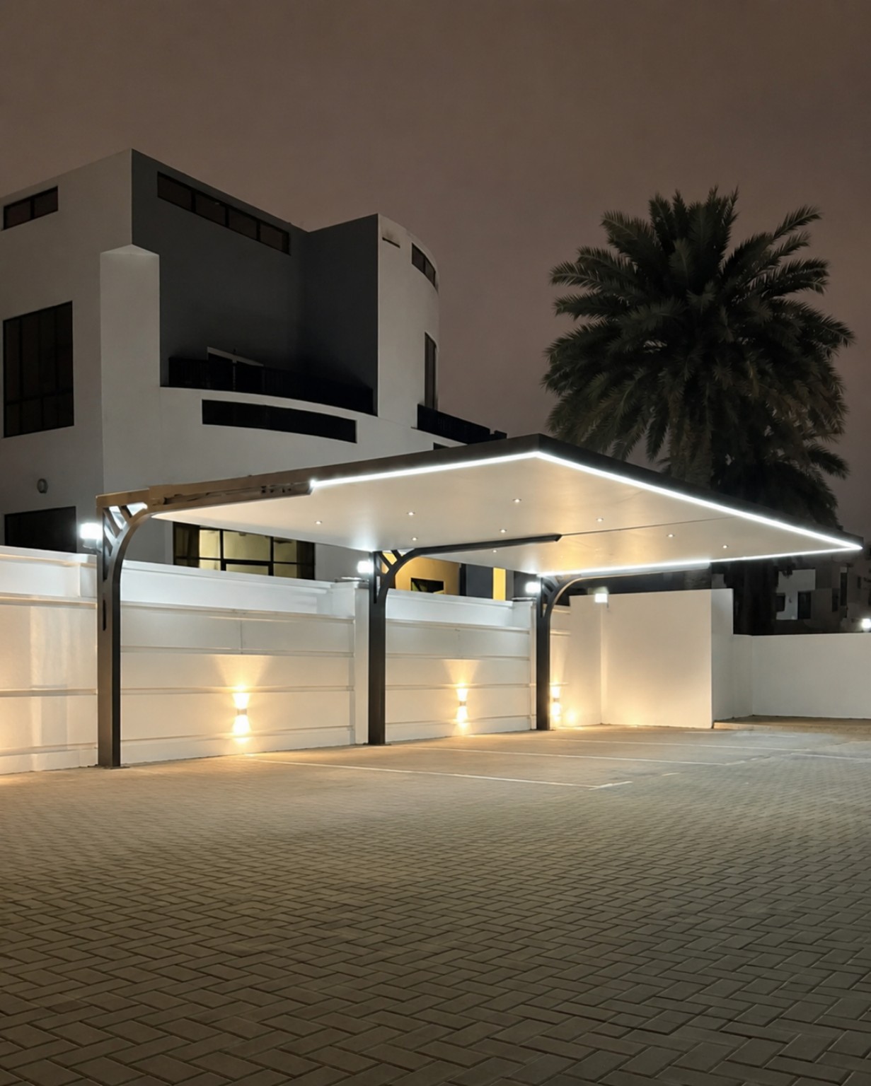 LED Flat Roof Villa Parking Shade installed in the UAE