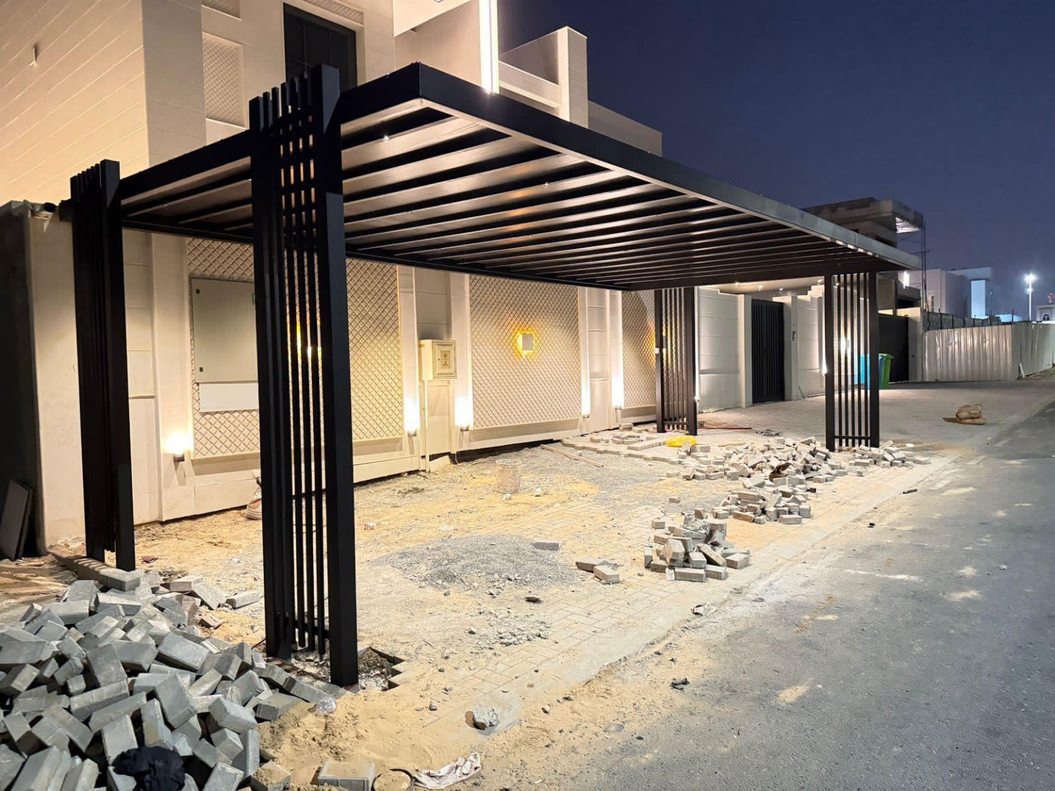 LED Slatted Driveway Carport installed in the UAE