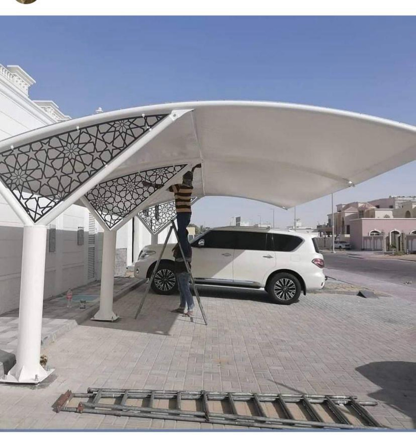 Single-Car Laser-Cut Cantilever Shade installed in the UAE